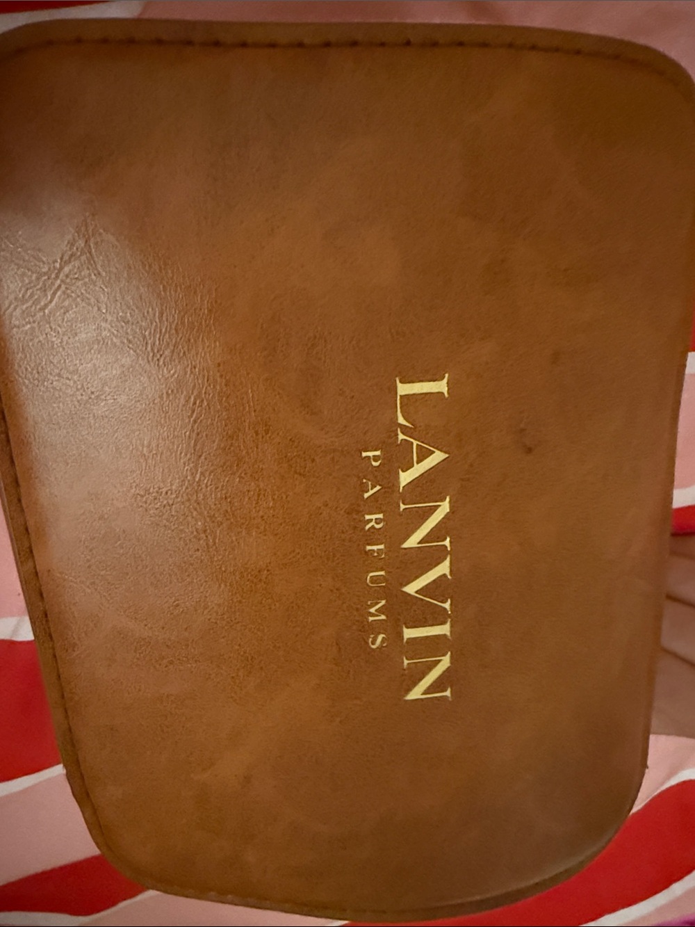 Lanvin Brown Leather Toiletry Pouch with Gold Logo